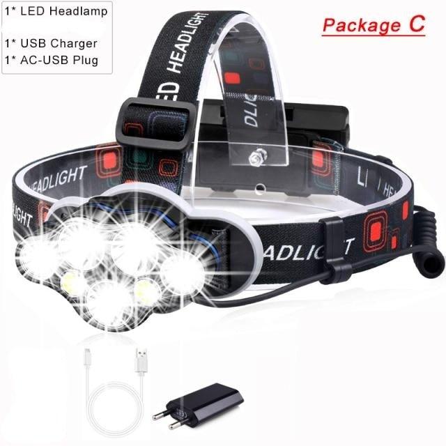 High Lumen Ultra Bright Powerful Rechargeable LED Headlamp  USB Head Lamp 7 LED Headlight Head Flashlight Waterproof Flashlight Head Torch For Outdoor Camping Cycling Running Fishing - 3Sons Sports & Fitness
