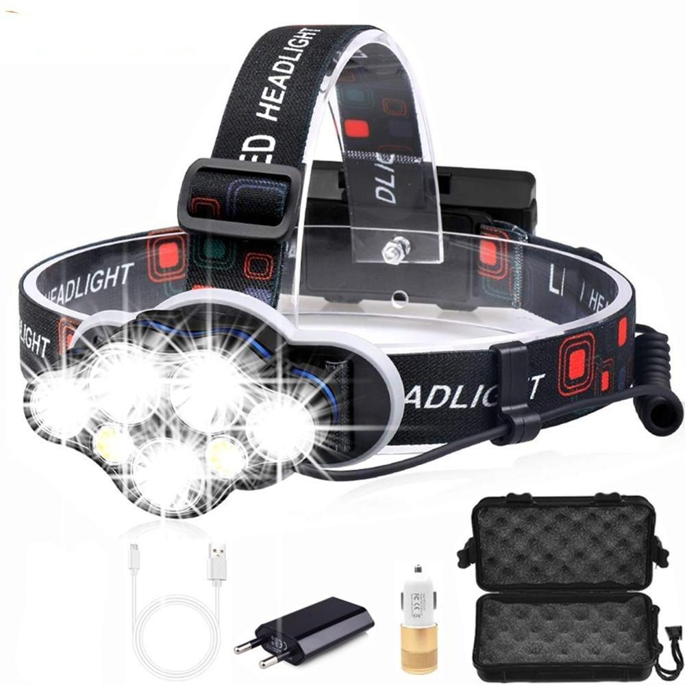 High Lumen Ultra Bright Powerful Rechargeable LED Headlamp  USB Head Lamp 7 LED Headlight Head Flashlight Waterproof Flashlight Head Torch For Outdoor Camping Cycling Running Fishing - 3Sons Sports & Fitness