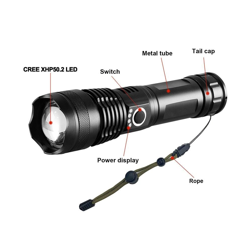 Rechargeable LED Flashlights High Lumens Waterproof Zoomable Super Bright Tactical Flashlight Powerful  USB LED CREE Flashlight  Hand Lamp For Hiking Camping Household Outdoor Sport - 3Sons Sports & Fitness