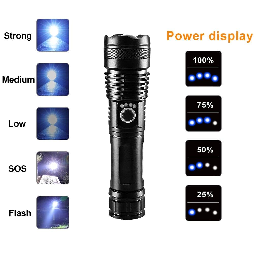 Rechargeable LED Flashlights High Lumens Waterproof Zoomable Super Bright Tactical Flashlight Powerful  USB LED CREE Flashlight  Hand Lamp For Hiking Camping Household Outdoor Sport - 3Sons Sports & Fitness