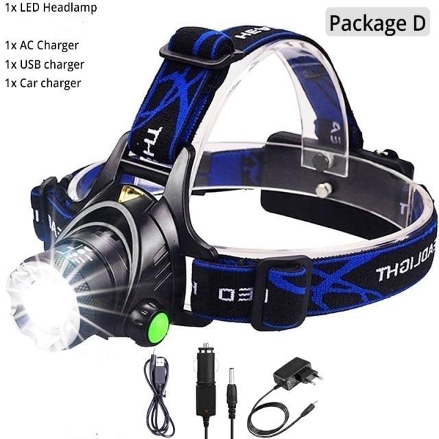 Rechargeable Ultra-bright High Lumen LED Headlamp Hands-Free USB Zoomable Headlight Waterproof  Super Bright Head Lights For Fishing Camping Hiking Riding JoggingTorch Flashlight - 3Sons Sports & Fitness