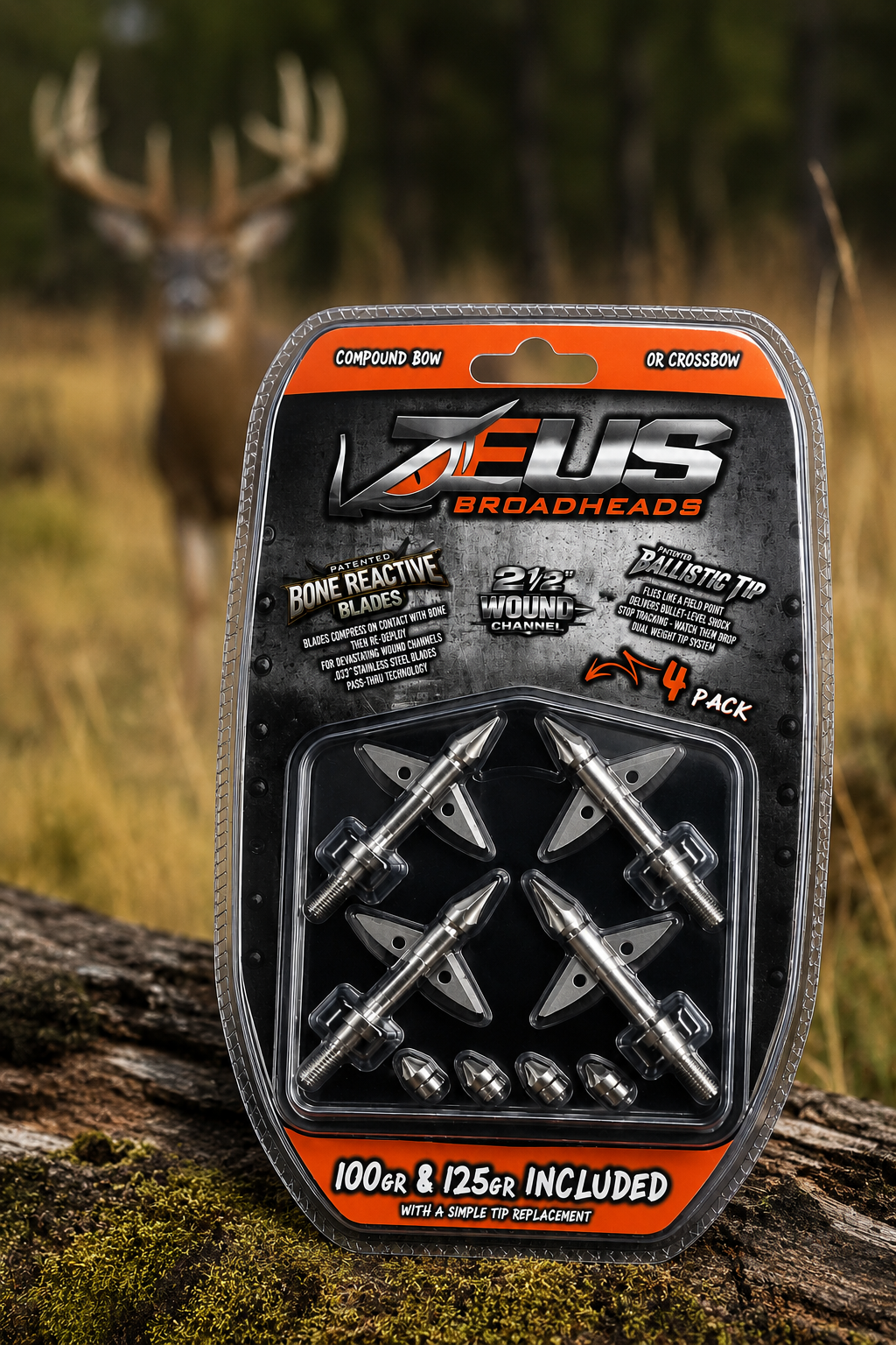 ZEUS BROADHEADS (4 PACK)-COMES WITH BOTH 100/125 GR TIPS - 3Sons Sports & Fitness